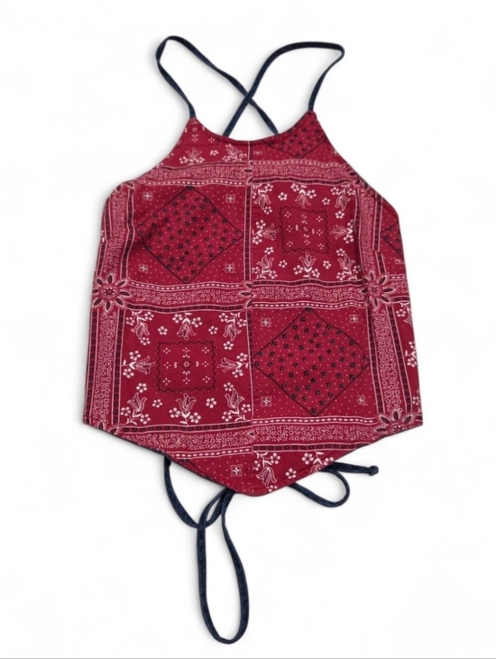 Denim / Bandana Print Reversible Lace‑Up Halter Crop Top | Y2K Western Festival